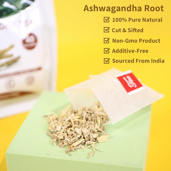 TEARELAE - Ashwagandha Tea Bags - 2.5g x 40 Count - Sourced From India - Premium Natural Cut & Sifted Pure Indian Ginseng Root - Non-GMO - Caffeine-free - Rich in Antioxidants & Boost energy - Bloomnest