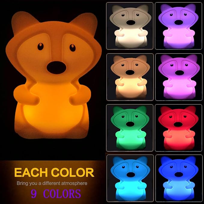 Large Fox Night Lights for Kids, Silicone Night-Light, Bedside lamp, 9 Colors Baby Sleep Light Children's Bed Bedroom Lamp for Toddlers/Boys/Girls/Adults/Bedroom/Outdoor/Camping/Gift - Large - Bloomnest
