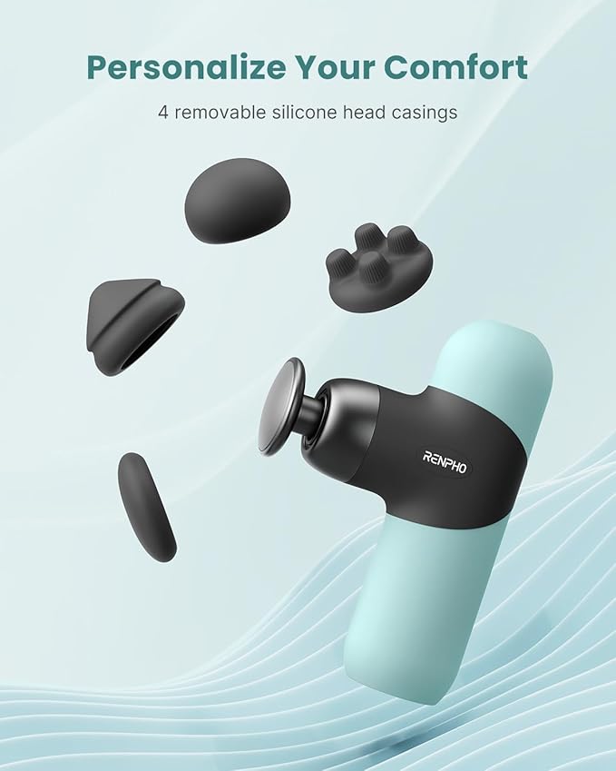 RENPHO Mini Thermal Massage Gun with Heat, Christmas Birthday Gifts for Women Men, Portable Deep Tissue Percussion Massager, Color Silicone Sleeves Travel Size with Carry Case, Mint - Bloomnest