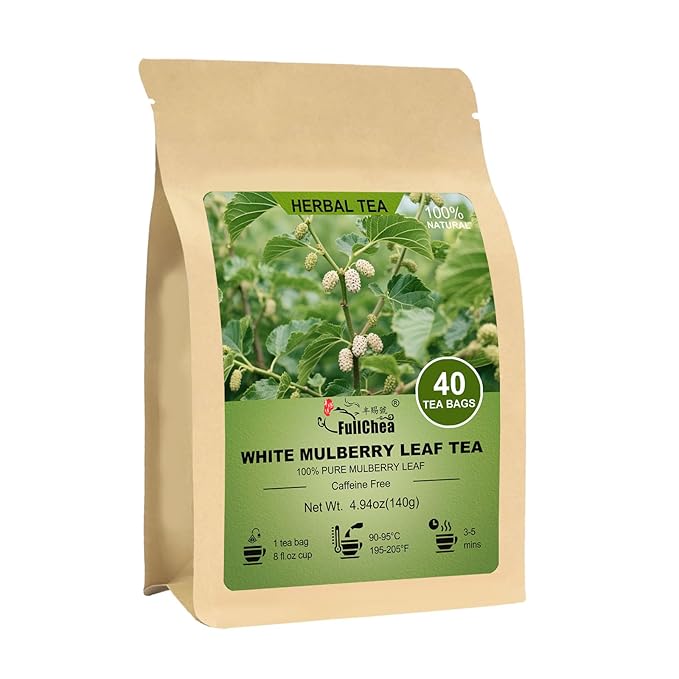 FullChea - White Mulberry Leaf Tea, 40 Teabags – 100% Pure Dried Mulberry Tea – Slightly Sweet & Refreshing - Non-GMO - Caffeine-Free - Support Wellness & Improve Digestion - Bloomnest