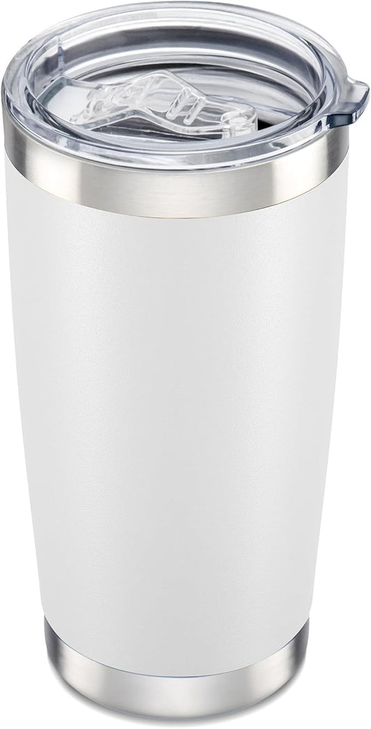 20 oz Tumbler with Lid Stainless Steel Double Wall Vacuum Insulated Tumblers Powder Coated Cups Travel Mug Keep Drinks Cold and Hot, White