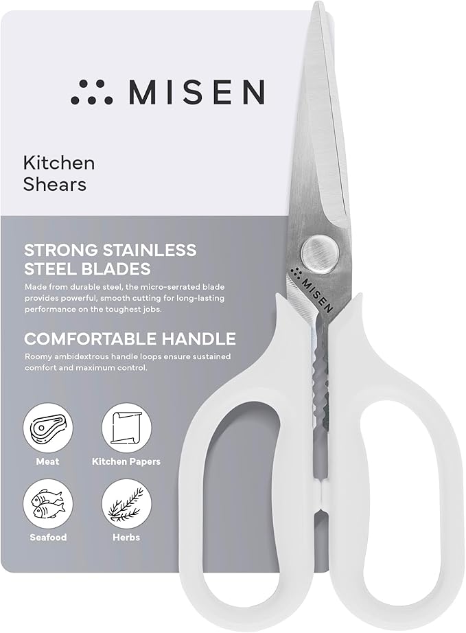 Misen Heavy Duty Kitchen Shears - Comfortable Ambidextrous Scissors for Meat, Poultry, Herbs & More - Easy to Clean - German Stainless Steel - Small | White - Bloomnest
