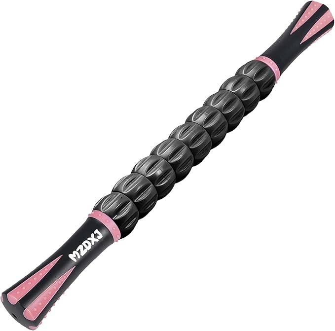 Muscle Roller Massage Roller Stick- Deep Tissue Fascia Blaster for Myofascial Pain Relief, Lymphatic Drainage & Body Sculpting, Handheld Physical Therapy & Recovery Tool (Pink black-18 inch) - Bloomnest