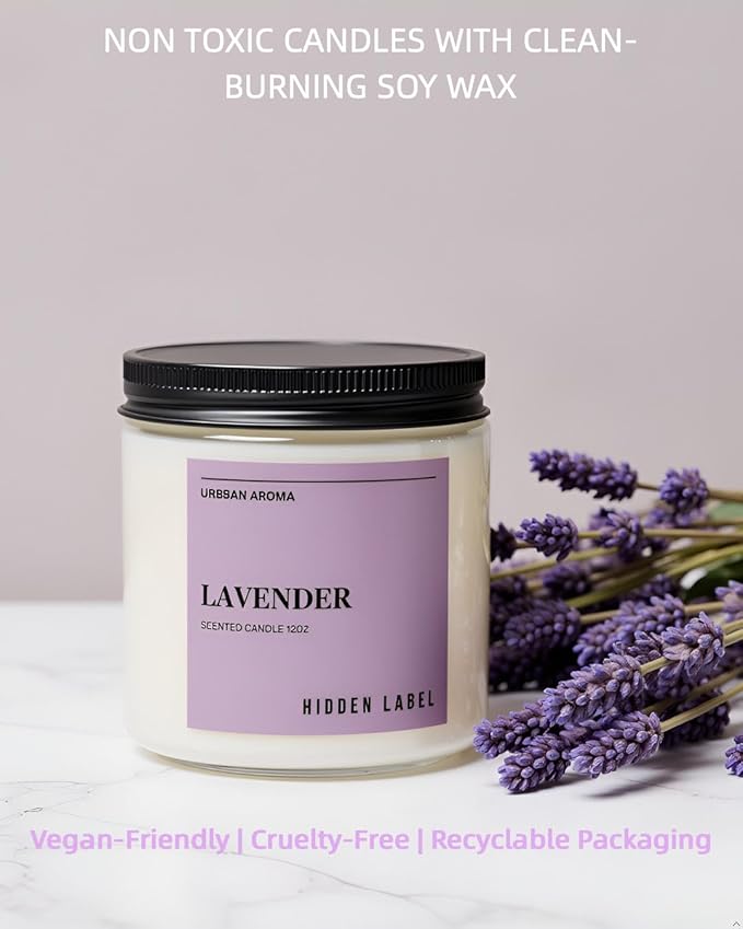 Hidden Label Lavender Scented Candle, 12oz 2 Wick Natural Candles Soy Non Toxic, Clean Burning Long Lasting Aromatherapy for Home Scented | Gifts | Décor,Premium Scents for Relaxation & Stress Relief - Bloomnest