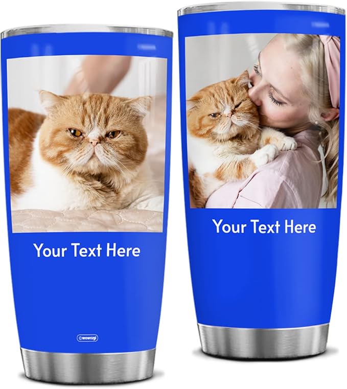 wowcugi Personalized Tumbler With Picture Stainless Steel 20oz 30oz Travel Cup Custom Photo Tumbler Gifts for Dog Cat Pet Lovers Mom Dad Grandpa Grandma Birthday Christmas Mother's Day Father's Day - Bloomnest