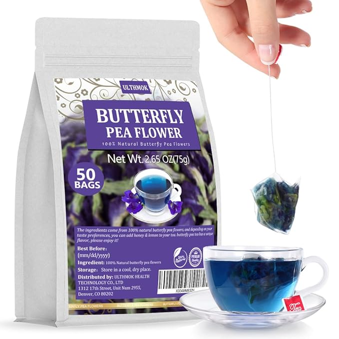 50 Premium Butterfly Pea Flower Tea Bags, Made with 100% Natural Butterfly Pea Flowers, No Additives & Caffeine Free. - Bloomnest