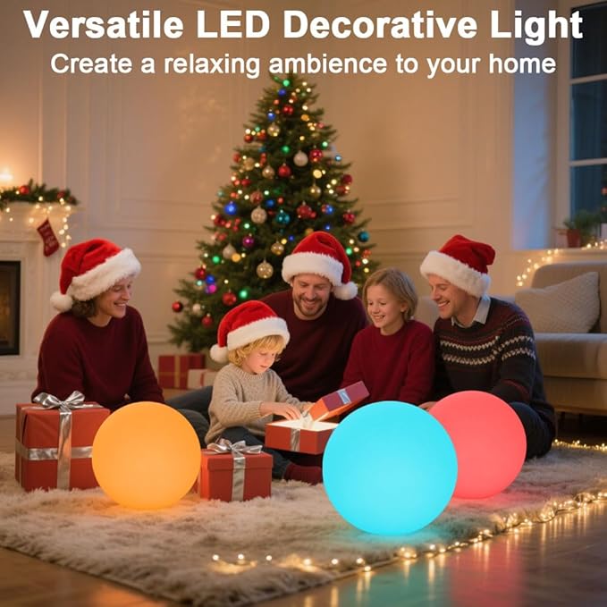 14-in LED Ball Light, Rechargeable Outdoor Globes Light Dimmable RGB Color Changing Globe Floor Lamp w/Remote, Modern Versatile LED Globe Orb Lights Waterproof Glowing Orb Lamp for Home Yard Lawn Path - Bloomnest