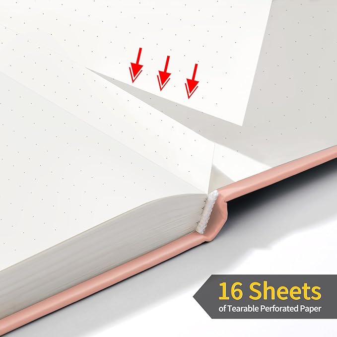 Annecy Numbered Bullet Dotted Journal Notebook, Medium 5.5x 8.25, 160 Pages 100GSM Writing Paper, A5 Peach Pink Faux Leather Cover with Pen Loop - Bloomnest