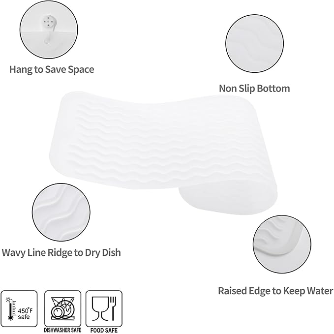 Silicone Dish Drying Mat for Multiple Usage,Easy clean,Eco-friendly,Heat-resistant Silicone Mat for Kitchen Counter,Sink,Bar,Bottle,or Cup Translucent M 17 inches x 6 inches - Bloomnest
