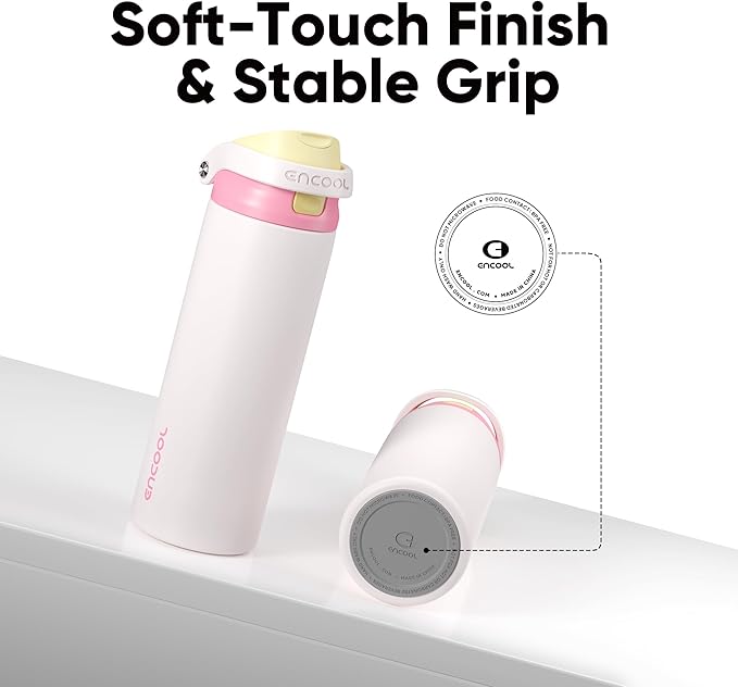 ENCOOL Leakproof Insulated Water Bottle with Straw Dual-Sip Water Bottle Bag-Safe Design for Work, Commute & Gym – Keeps Drinks Cold All Day, 32 oz, Butter Rose ENCOOL