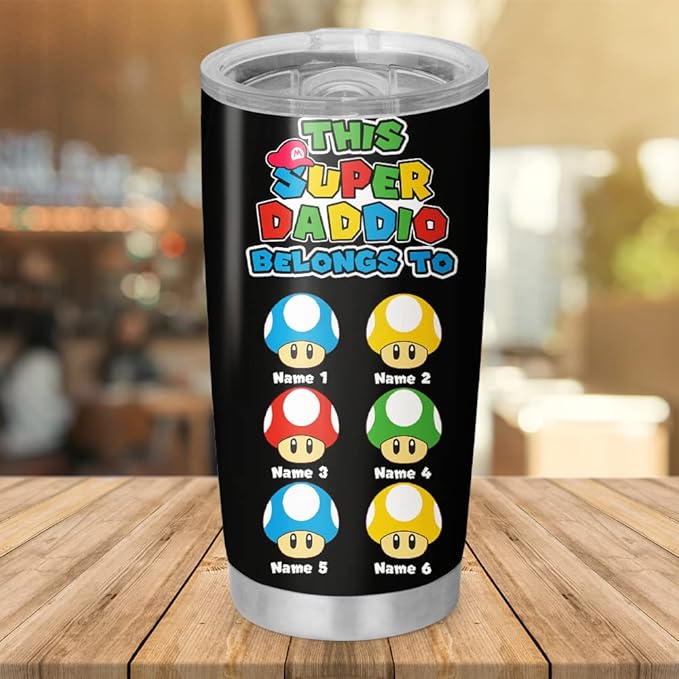 Custom Super Daddio Dad You Are Personalized Tumbler Cup Father's Day Gift, Gift For Dad, Father, Papa, Grandpa 20oz Insulated Coffee/Tea Tumbler with Lid - Bloomnest