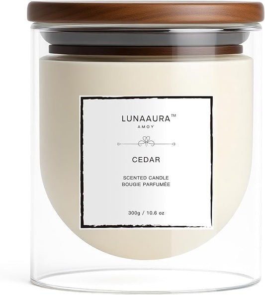 Scented Candles by LUNAAURA | Cedar Aromatherapy Candle for Relaxation & Meditation | Long-Lasting 65 Hour Burn Time | Premium Soy Wax & 100% Cotton Wick(10.6 oz) - Bloomnest