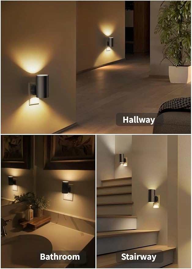LED Night Lights Plug into Wall, Dusk to Dawn Sensor,5-300LM Adjustable Brightness, Soft White 3000K,Dimmable Night Lights for Kitchen,Hallway Bedroom,Stairs, 2 Pack - Bloomnest