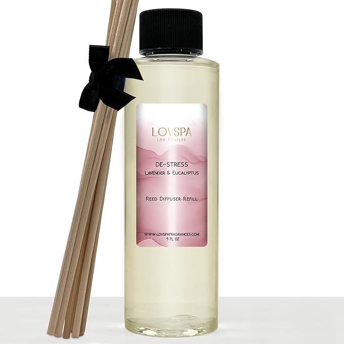 LOVSPA DE-Stress Lavender Eucalyptus Diffuser Oil - Luxury Essential Oils for Diffuser Refill & Air Freshener Room Spray - Long-Lasting Home Fragrance, Scented Oil for Diffusers, USA Made, 4oz - Bloomnest