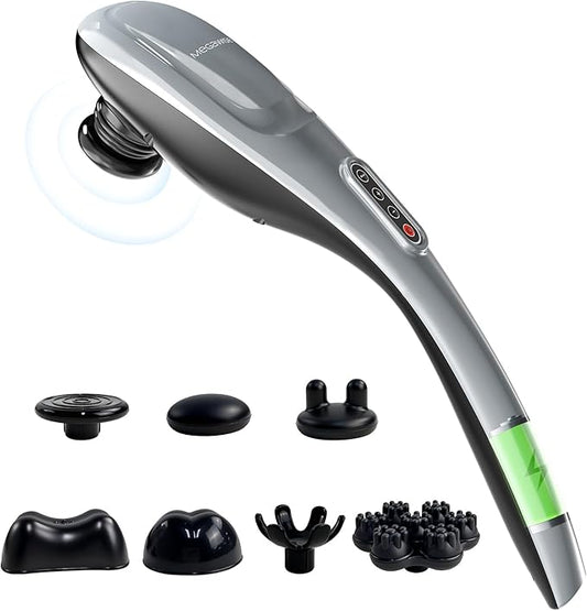 MEGAWISE Handheld Back Massager | Deep Tissue Percussion Massage for Back, Neck, Shoulders, Waist and Legs (Cordless Silver) - Bloomnest