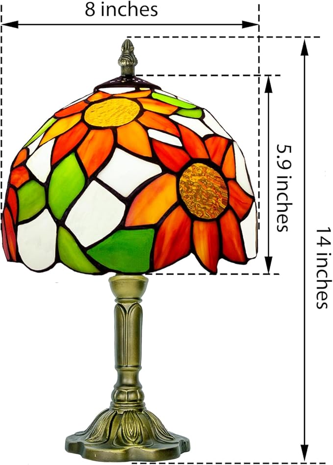 Sunflower Tiffany Lamp, 8 Inch Small Stained Glass Lamp for Bedside, Living Room - Bloomnest