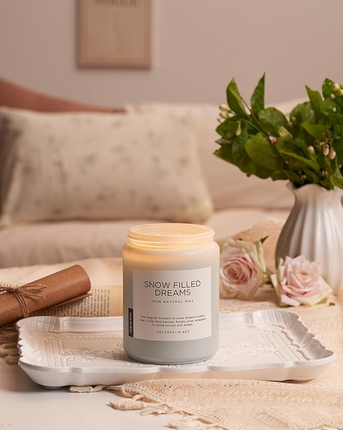 M&SENSE Snow Filled Dreams Winter Large Scented Candles, 19.4oz 110 Hour Clean Non Toxic Long Lasting Candle Organic Natural Soy Wax Candle Gifts for Women Men - Bloomnest