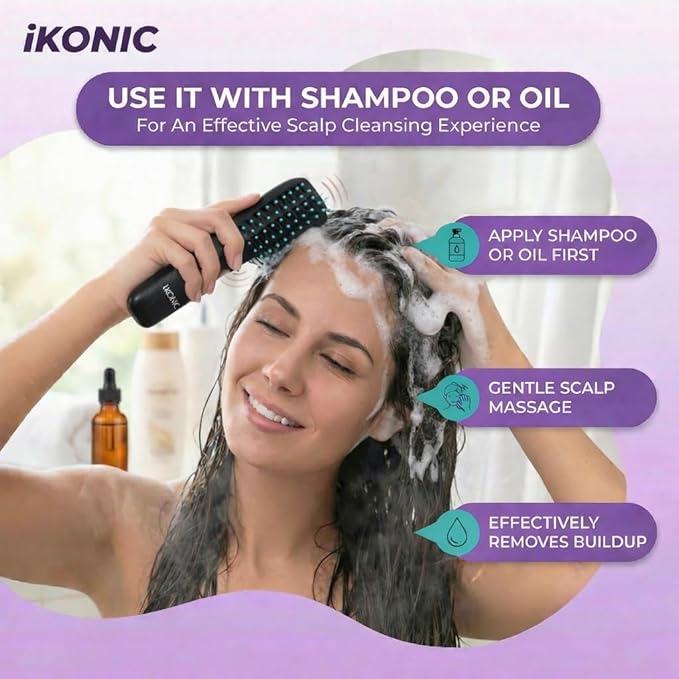 IKONIC 3-in-1 Electric Scalp Massager for Hair Growth -Vibrating Head Massager Brush for Stimulation and Circulation, Use as Exfoliator, Scrub, Hair Detangle, Massage Gift for Men and Women iKonicPrecisionStylingTools