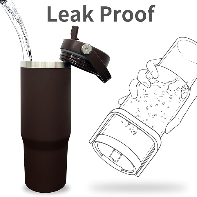 30 oz Tumbler with Handle, Double Wall Vacuum Insulated Tumblers with Flip Straw, Coffee Mug 30oz Powder Coated Cup for Hot and Cold Drinks(Coffee,4 pack)