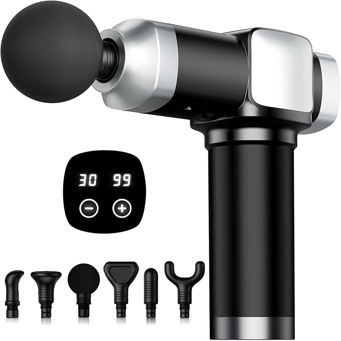 Deep Tissue Massage Gun, Portable Percussion Electric Muscle Massager for Pain Relief, Handheld Massagers with 30 Speeds & 6 Attachments for Back and Neck, Gifts for Men Women - Bloomnest
