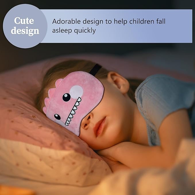 Cute Sleep Masks Cartoon Dinosaur Eye Mask Plush Sleeping Mask & Travel Blindfold - Funny Novelty Eye Shade for Kids, Girls & Adults (Pink Dinosaur) - Bloomnest
