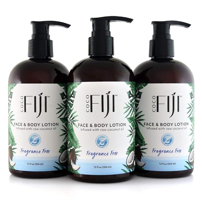 Coco Fiji Face & Body Lotion Infused With Coconut Oil | Lotion for Dry Skin | Moisturizer Face Cream & Massage Lotion for Women & Men | Fragrance Free 12 oz, Pack of 3 - Bloomnest