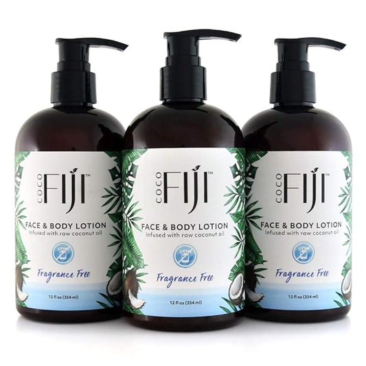 Coco Fiji Face & Body Lotion Infused With Coconut Oil | Lotion for Dry Skin | Moisturizer Face Cream & Massage Lotion for Women & Men | Fragrance Free 12 oz, Pack of 3 - Bloomnest