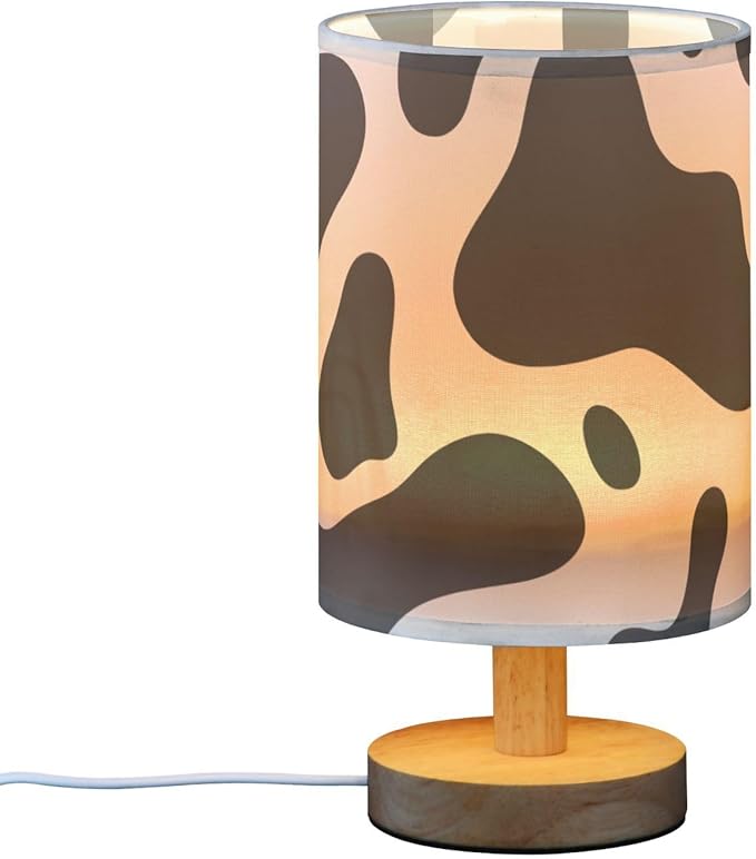 Bedside Lamp Black White Cow Print Table Lamp with USB Port Wood Base for Living Room,Bedroom,Nightstand,Office 202a3295 - Bloomnest