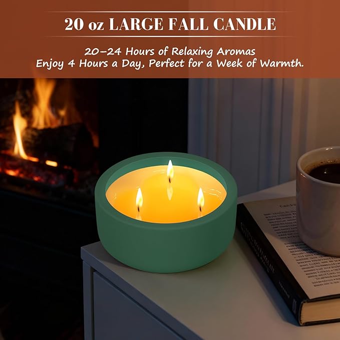 Viyffo Fall Candles - Pine & Cinnamon, 3 Wick Large Scented Candle, 20oz Soy Candles for Women & Men, Non Toxic Aromatherapy Candle, Ceramic Velas Perfect for Autumn Home Decor & Gift - Bloomnest