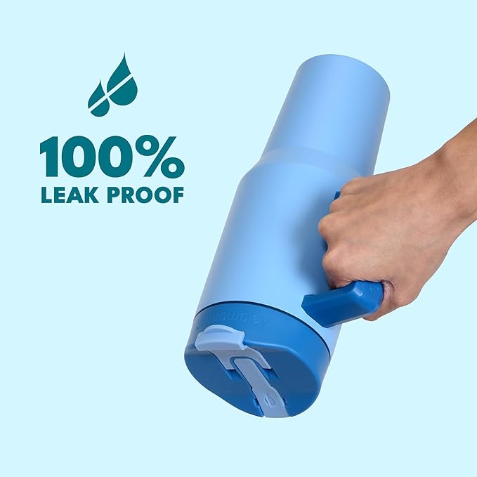 Elemental 32 oz 100% Leak Proof Tumbler with Handle & Straw - Stainless Steel Double Wall Insulated Tumbler for Hot and Cold Beverages - Travel Coffee Mug with Sip & Straw Lid - Blue Tie Dye - Bloomnest