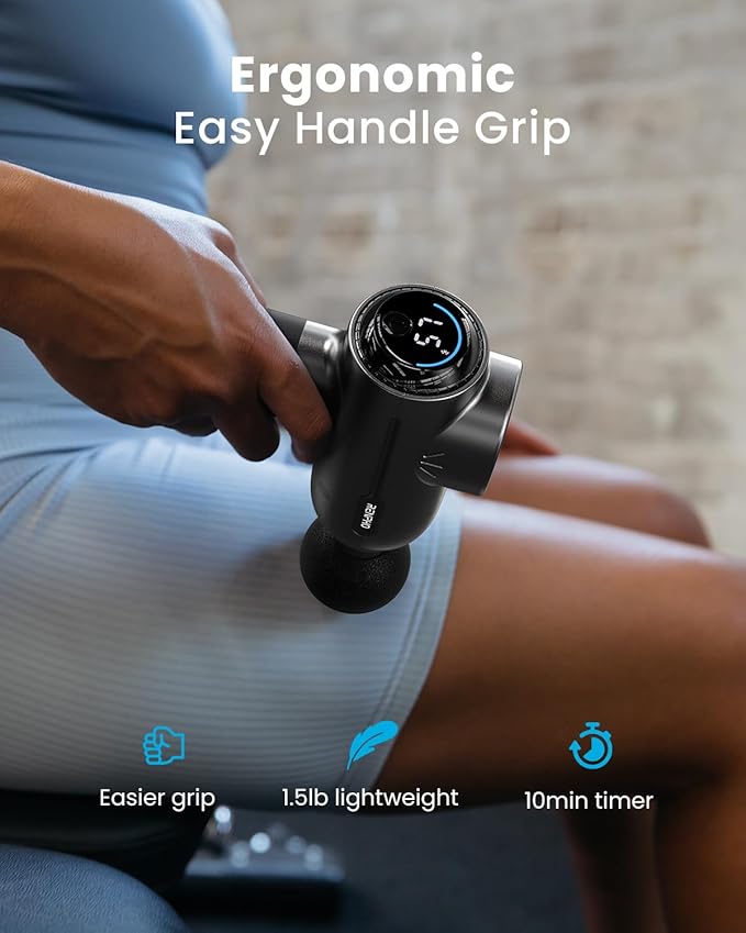 RENPHO Massage Gun with Heat, Portable Muscle Percussion Massager with Bluetooth for Back and Neck, 5 Replaceable Heads, Carry Case, Gifts for Men Women - Bloomnest