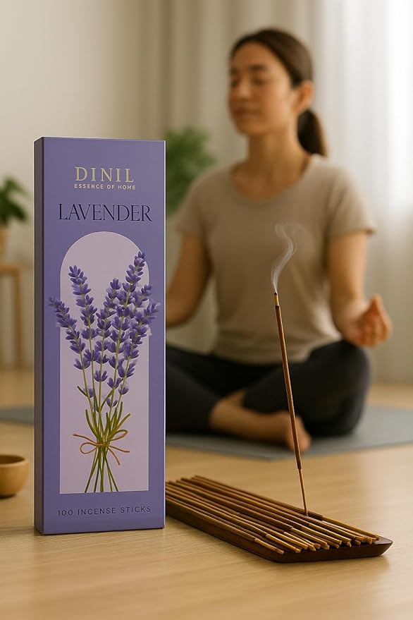 Dinil Lavender Incense Sticks – 100 Sticks | Hand-Rolled, Charcoal-Free | Clean Burn, Low Smoke | Aromatic Incense for Meditation, Yoga & Home Fragrance Dinil