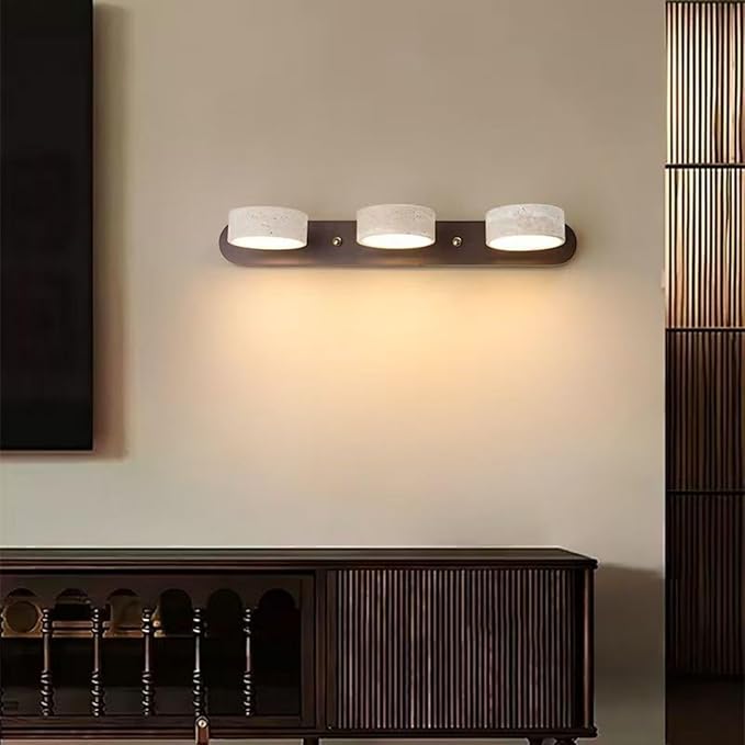 Japanese Wabi-Sabi LED Wall Sconce with Natural Stone Shade,Vintage Swivel Wall Lights,Modern Wall Sconce for Bathroom Mirror, Kitchen,Dining Room,Hallway,Vanity Lighting (A, 3 Heads) - Bloomnest