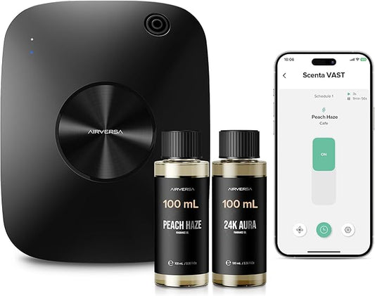Airversa Smart Waterless Essential Oil Diffuser, 400mL Capacity with 200mL Fragrance Scent Oils, Up to 2000 sq ft Aromatherapy Scent Air Machine for Large Room and Commercial Use, ANA Black Kit - Bloomnest