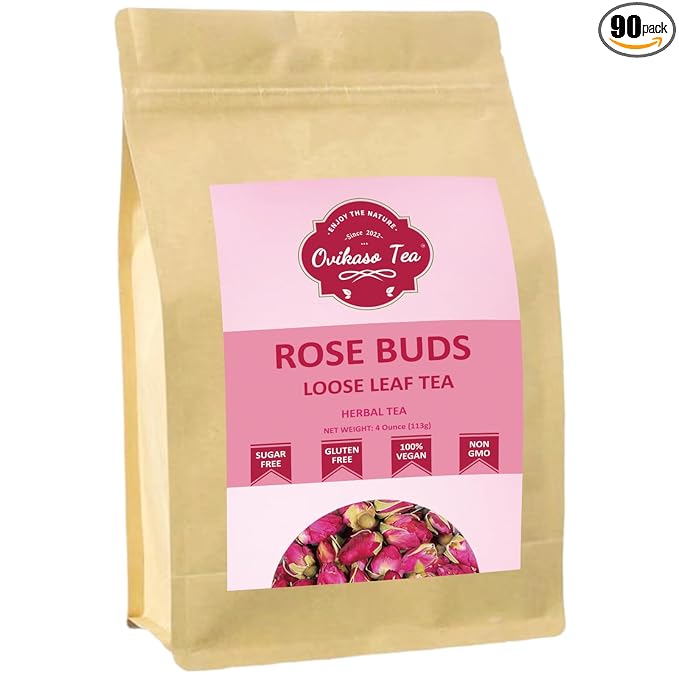 Ovikaso Tea, Dried Rose Buds, 4 oz (300+ Cups), 100% Natural, Direct From Source, Food grade, Non-GMO, No Caffeine, Use in Tea, Baking, Crafts, Cocktail, Wedding, Herbal Tea - Bloomnest