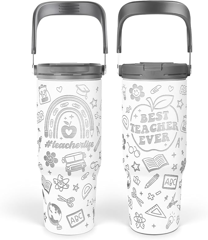 Teacher Appreciation Gifts, Best Teacher Ever Tumbler 30oz, Stainless Steel Insulated Tumblers Coffee Travel Cup with Handle & Flip Straw, Teachers Gifts from Student for Birthday Christmas Grad - Bloomnest