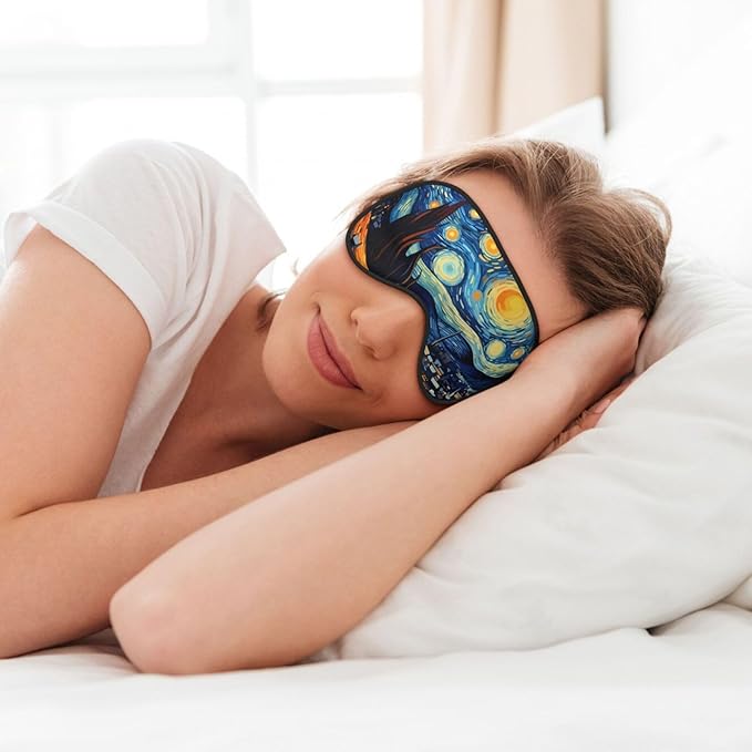 Sleep Eye Mask The Starry Night Village Sleep Mask for Women Men Comfortable Eye Mask with Adjustable Strap Soft Eye Cover Blindfold for Travel Yoga Nap Shift Work - Bloomnest
