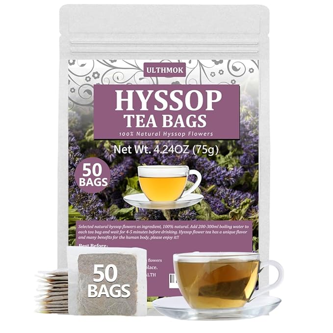 Premium 50 Hyssop Tea Bags, Made with Natural Hyssop Flowers, Support Digestion & Promote Relaxation, No Artificial Flavors & Caffeine Free. - Bloomnest