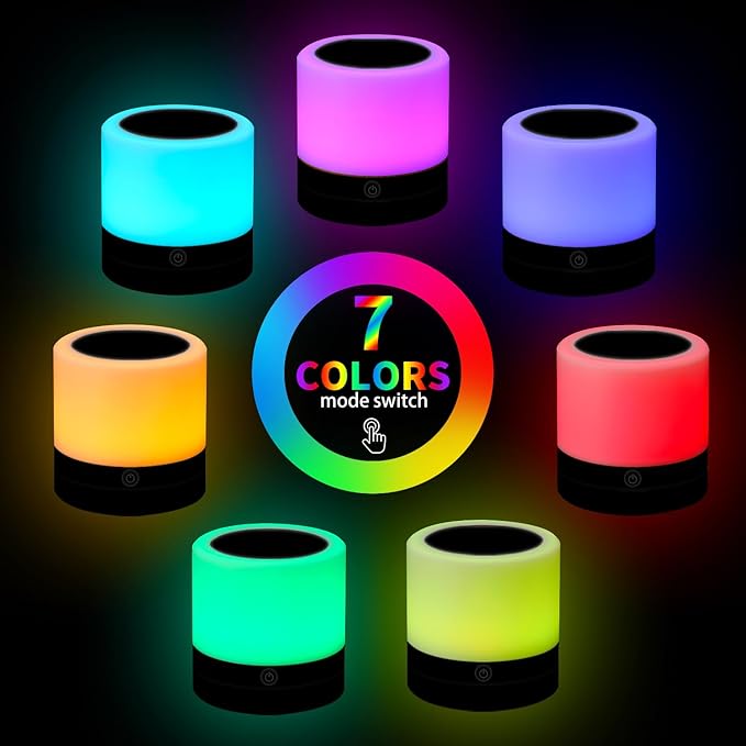 Nursery Night Light for Kids, USB Rechargeable Small Desk Lamp,13 RGB Colors & 4 Brightness & 1 Remote, Touch Bedside Cordless Table Lamp, Portable Night Lamp for Bedroom Living Room (2 Pack Black) - Bloomnest
