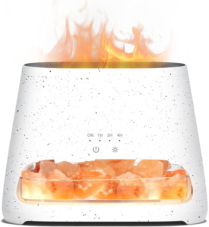 SALKING 2-in-1 Himalayan Salt Lamp & Ultrasonic Essential Oil Diffuser, Aromatherapy Diffuser Cool Mist Humidifier, Salt Therapy Lamp, 100% Pure Himalayan Salt, Ambient Glow, 150ml (Off-White) - Bloomnest