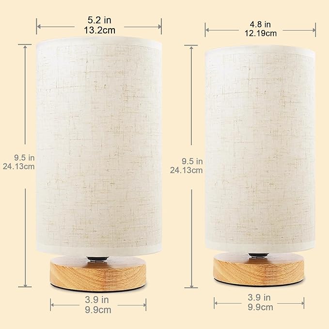 Small Bedside Table Lamp for Bedroom set of 2,Minimalist Wood Base & Round Fabric Shade,Mini Cute Cozy Warm Nightstand Boho Lamp set, Study Desk Night Stand Light for Room, Dorm,Nursery,Living Room - Bloomnest