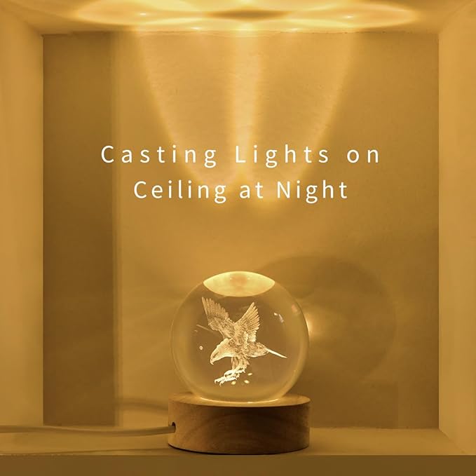 3D Laser Engraved Eagle Crystal Ball, Animal Figurine Decor Glass Sphere Lamp Night Light, Eagle Statue Gifts for Men Women Kids - Bloomnest
