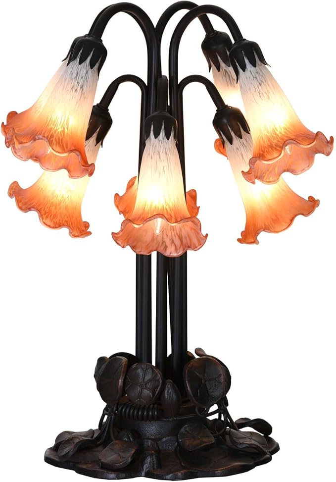 Bieye L10953 Lily Flower Blown Glass Accent Table Lamp for Living Room Bedroom Decoration (Orange, 8-Light) - Bloomnest