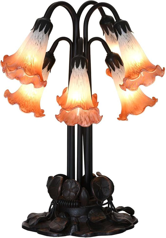 Bieye L10953 Lily Flower Blown Glass Accent Table Lamp for Living Room Bedroom Decoration (Orange, 8-Light) - Bloomnest