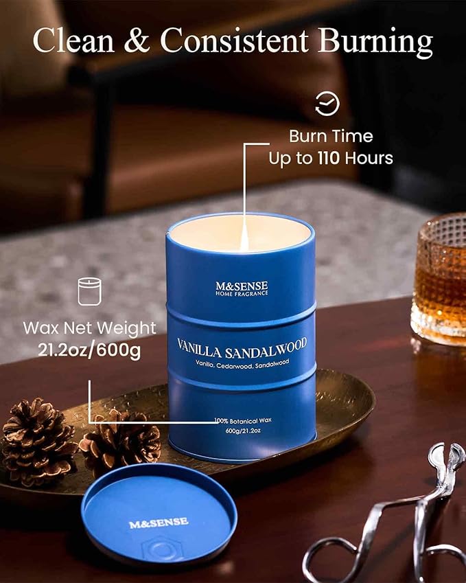 M&SENSE Vanilla Sandalwood Scented Candles Large, Natural Soy Candles 21.2oz 120 Hour Slow Burning,Aromatherapy Candle for Stress Relief Meditation Relaxing - Bloomnest