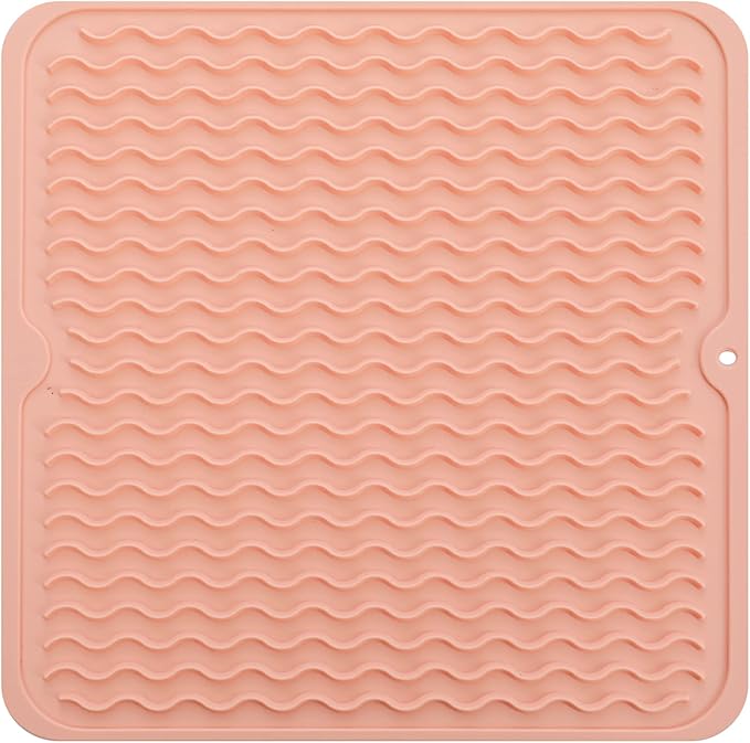 Silicone Dish Drying Mat for Multiple Usage,Easy clean,Eco-friendly,Heat-resistant Silicone Mat for Kitchen Counter or Sink,Refrigerator or Drawer liner Pink M 12 inches x 12 inches - Bloomnest