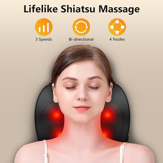 Back Massager with Heat,Shiatsu Neck Back Massager Pillow,Deep Tissue Kneading Back Massage,Massage Pillow for Shoulders,Legs,Foot,Body Muscle Relief,Neck Massager for Women/Men/Dad/Mom - Bloomnest