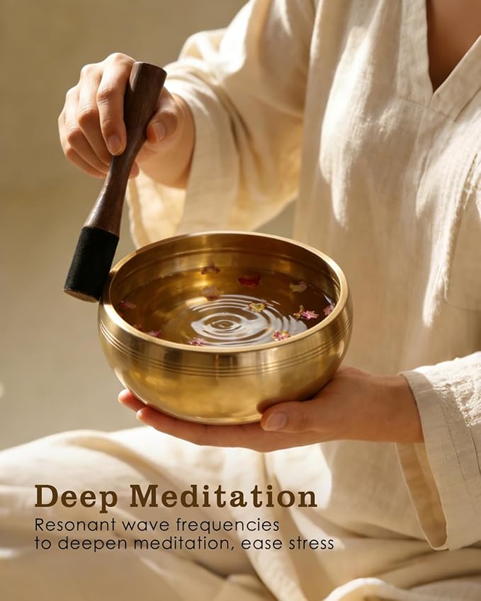 Tibetan Singing Bowls – Hand-Hammered in Nepal, Authentic Meditation Sound Bowls for Yoga, Chakra Healing, Mindfulness & Spiritual Self-Care Gifts for Women HIhealer