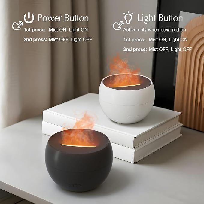 SALKING 2 Pack Flame Essential Oil Diffusers for Home, 150ml Fire Ultrasonic Diffusers for Essential Oils, Aromatherapy Diffuser with Auto-Off Function for Home, Office, Bedroom, Gift (White & Black) - Bloomnest