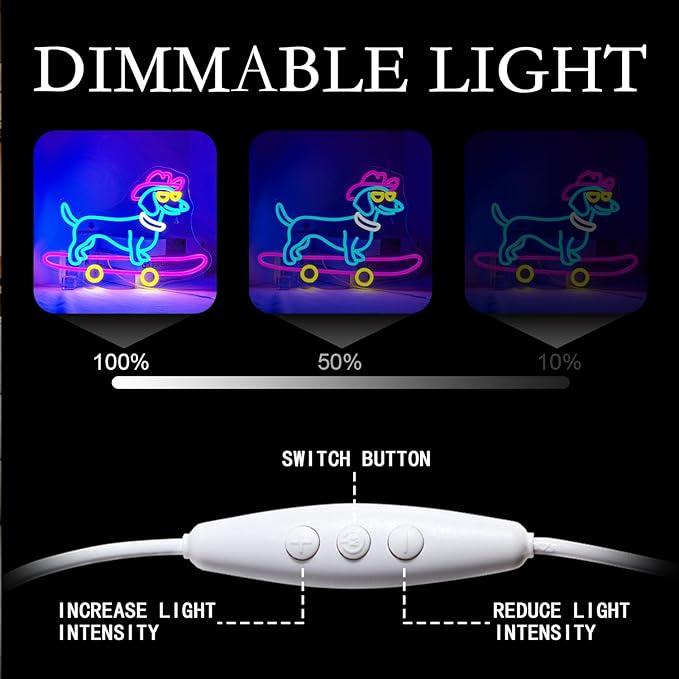 Lucunstar Dachshund Neon Sign Skateboard Dog Neon Light up Sign USB Adjustable Neon Lights Art Wall Decor LED Sign for Bedroom Shop Pet Lovers Gift - Bloomnest